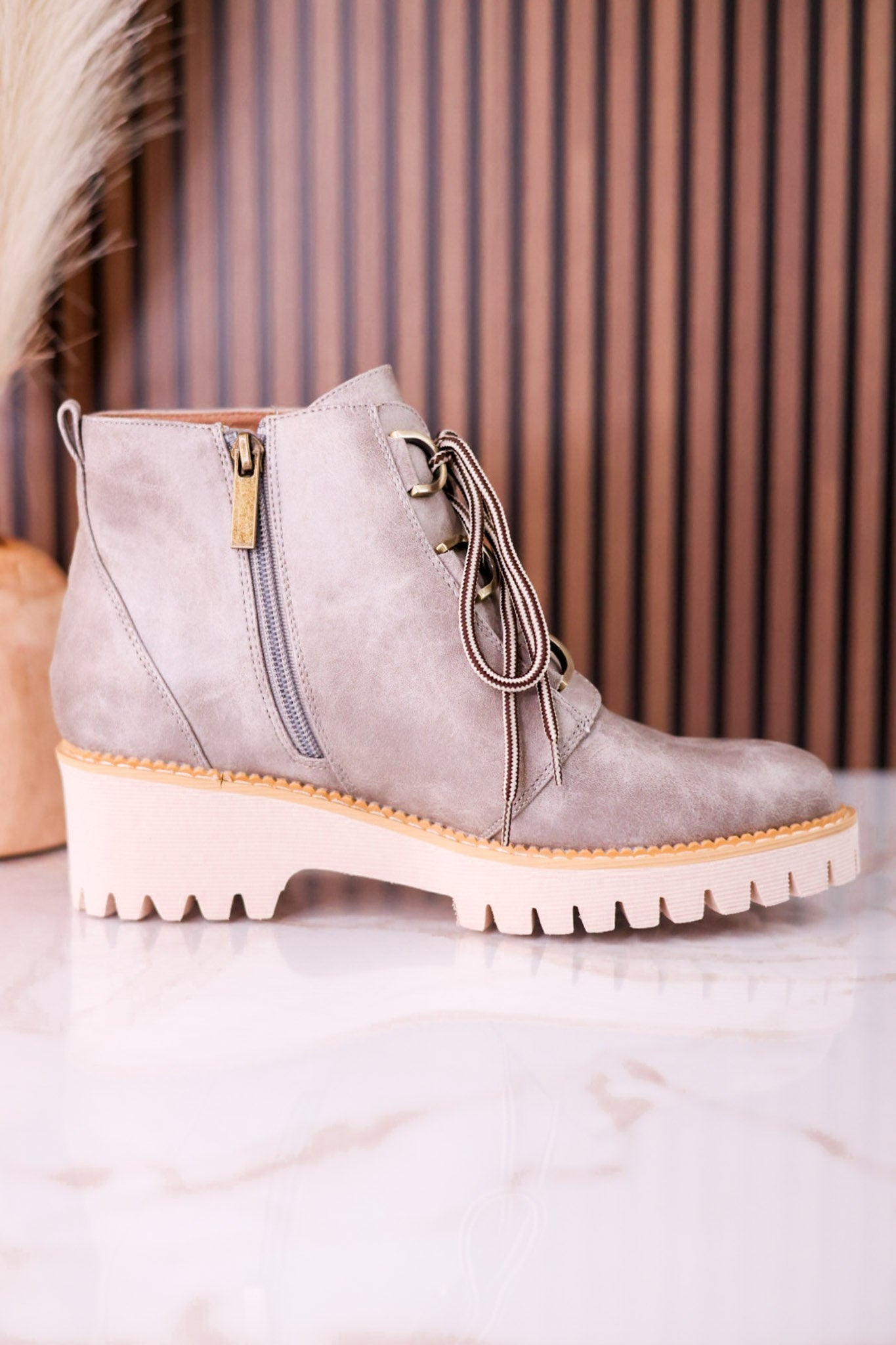 Trail Ride Light Grey Lace Up Boots