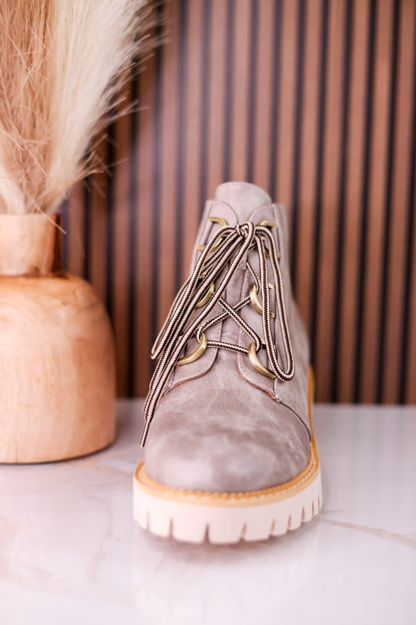 Trail Ride Light Grey Lace Up Boots