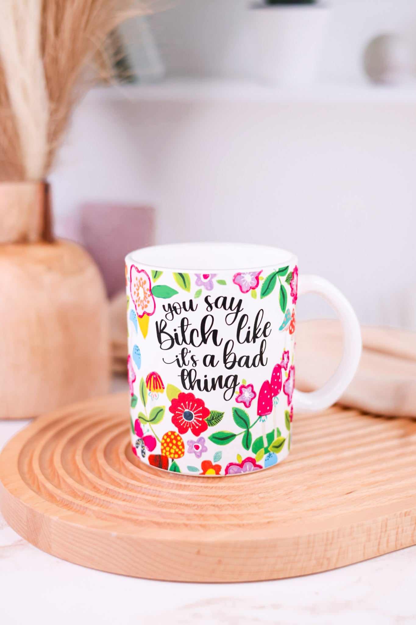 Bad Thing Textured Floral Print 18oz Glass Mug