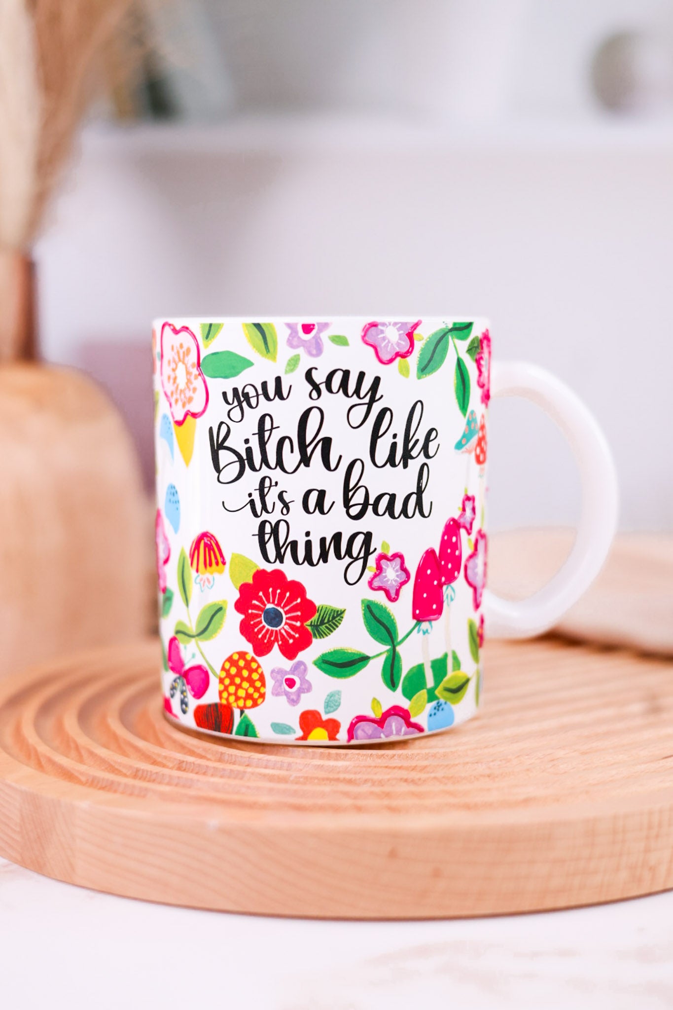 Bad Thing Textured Floral Print 18oz Glass Mug