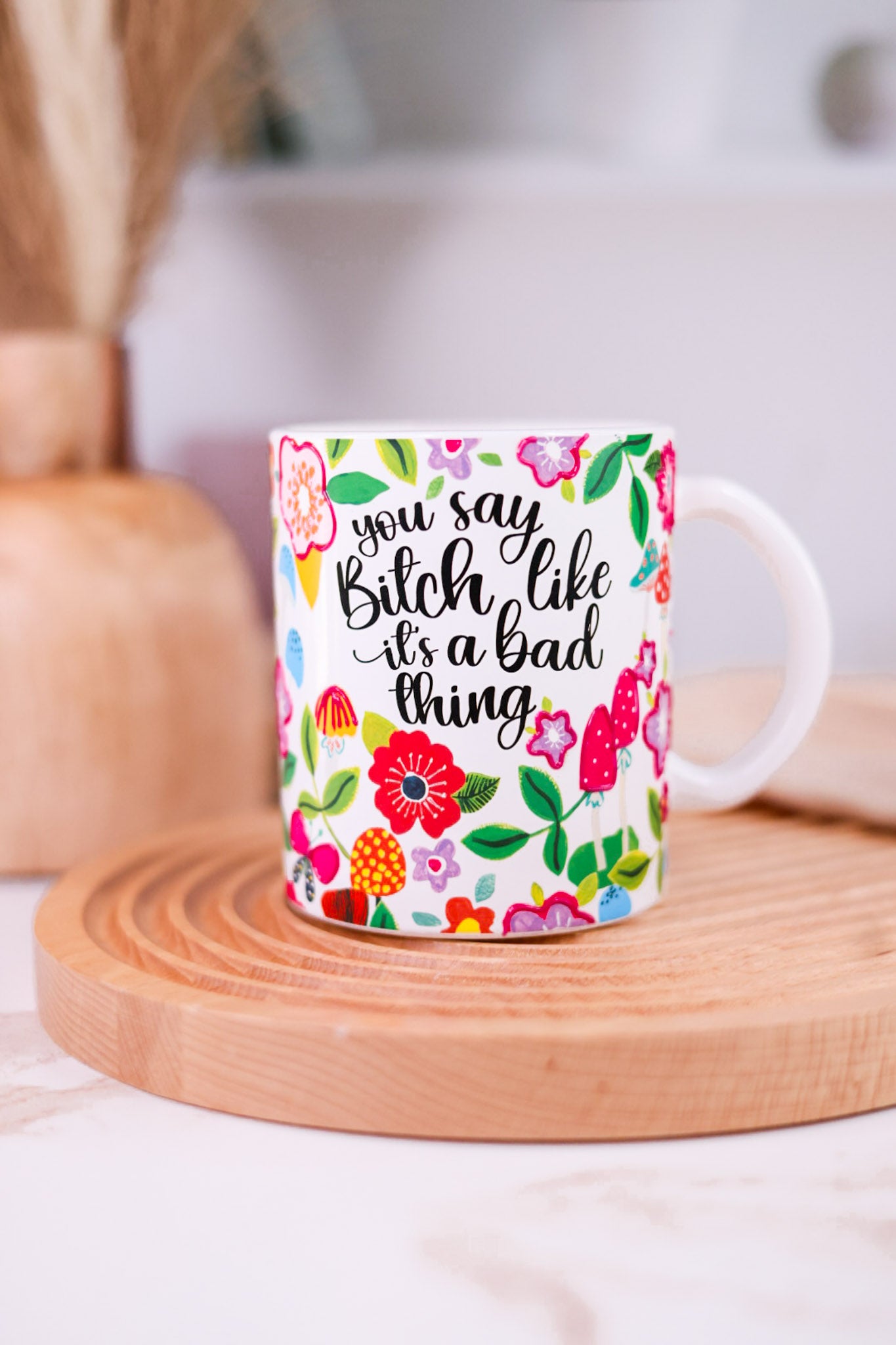 Bad Thing Textured Floral Print 18oz Glass Mug