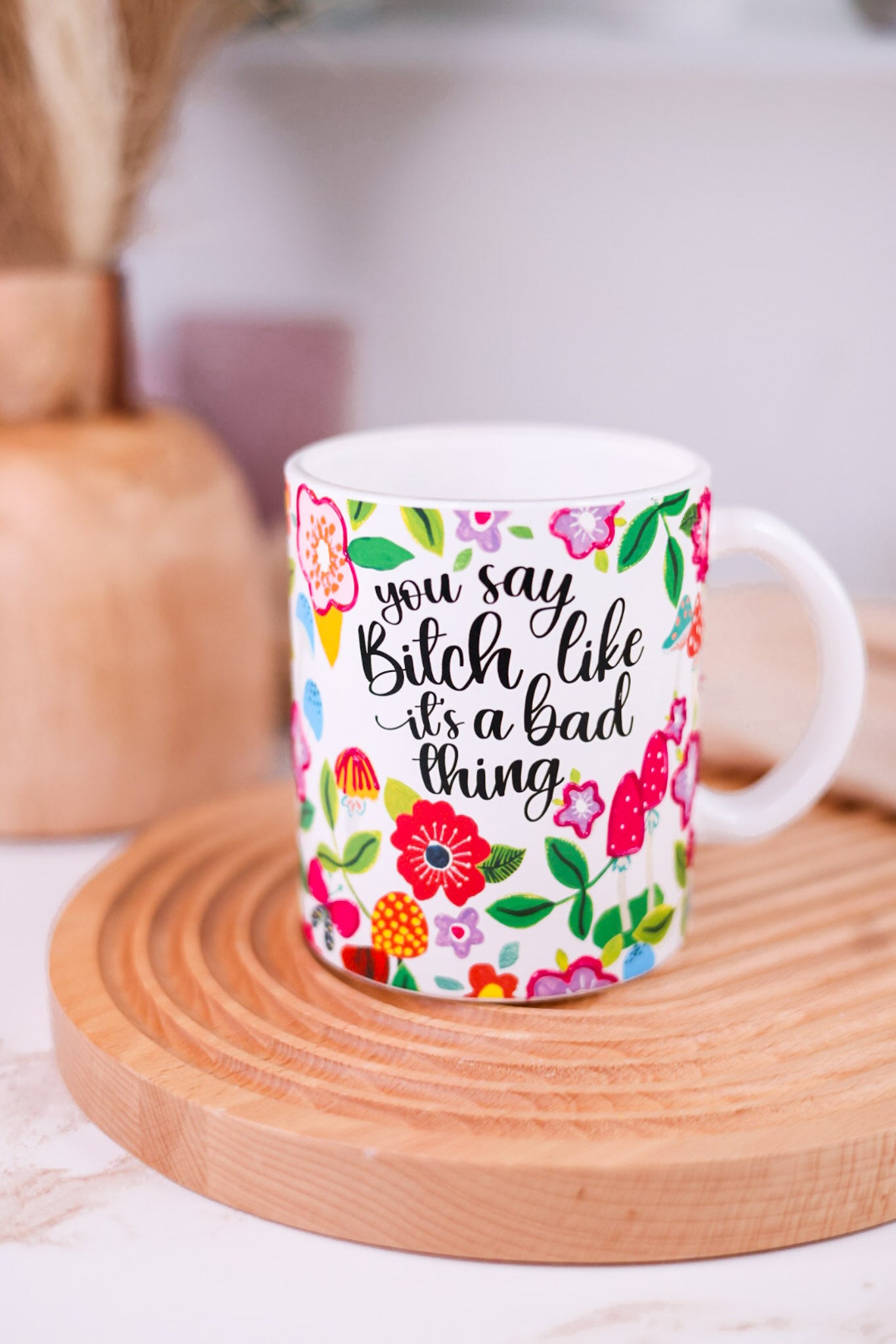 Bad Thing Textured Floral Print 18oz Glass Mug