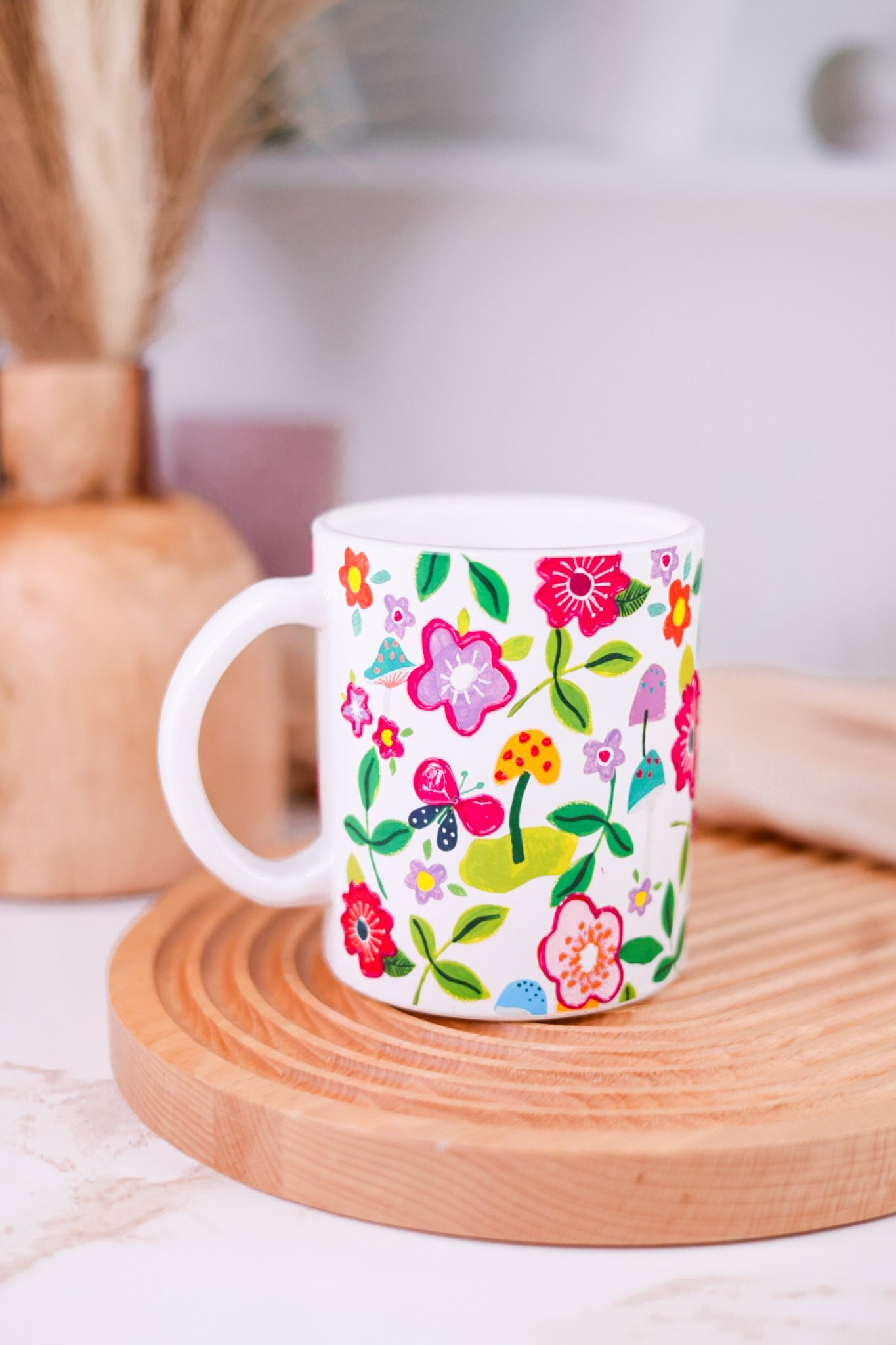 Bad Thing Textured Floral Print 18oz Glass Mug