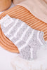 Gray & White Striped Fuzzy Ankle Socks