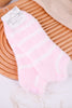 Pink & White Striped Fuzzy Ankle Socks
