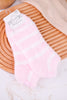 Pink & White Striped Fuzzy Ankle Socks