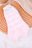 Pink & White Striped Fuzzy Ankle Socks