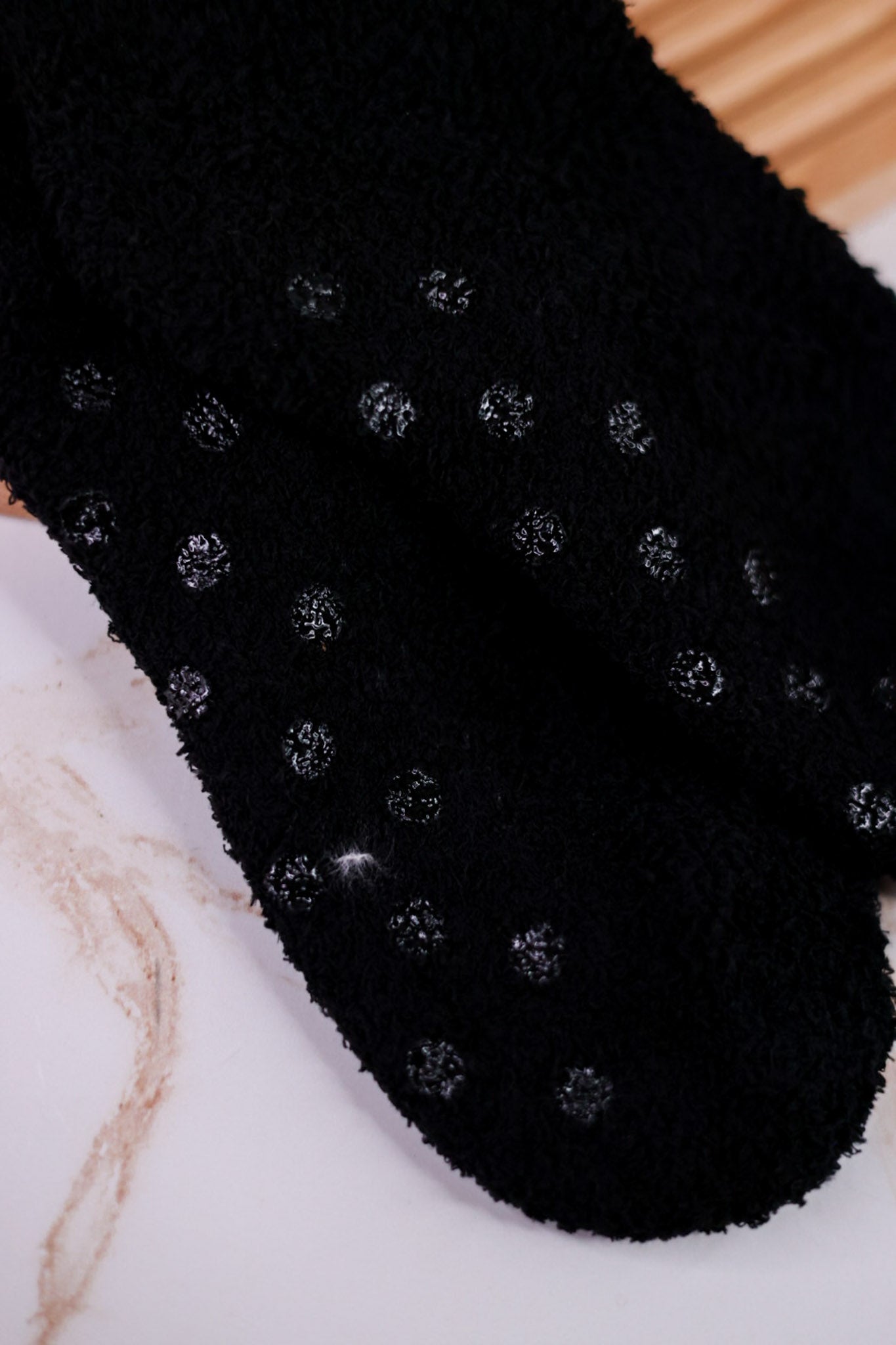 Black Fuzzy Quarter Crew Length Grippy Socks