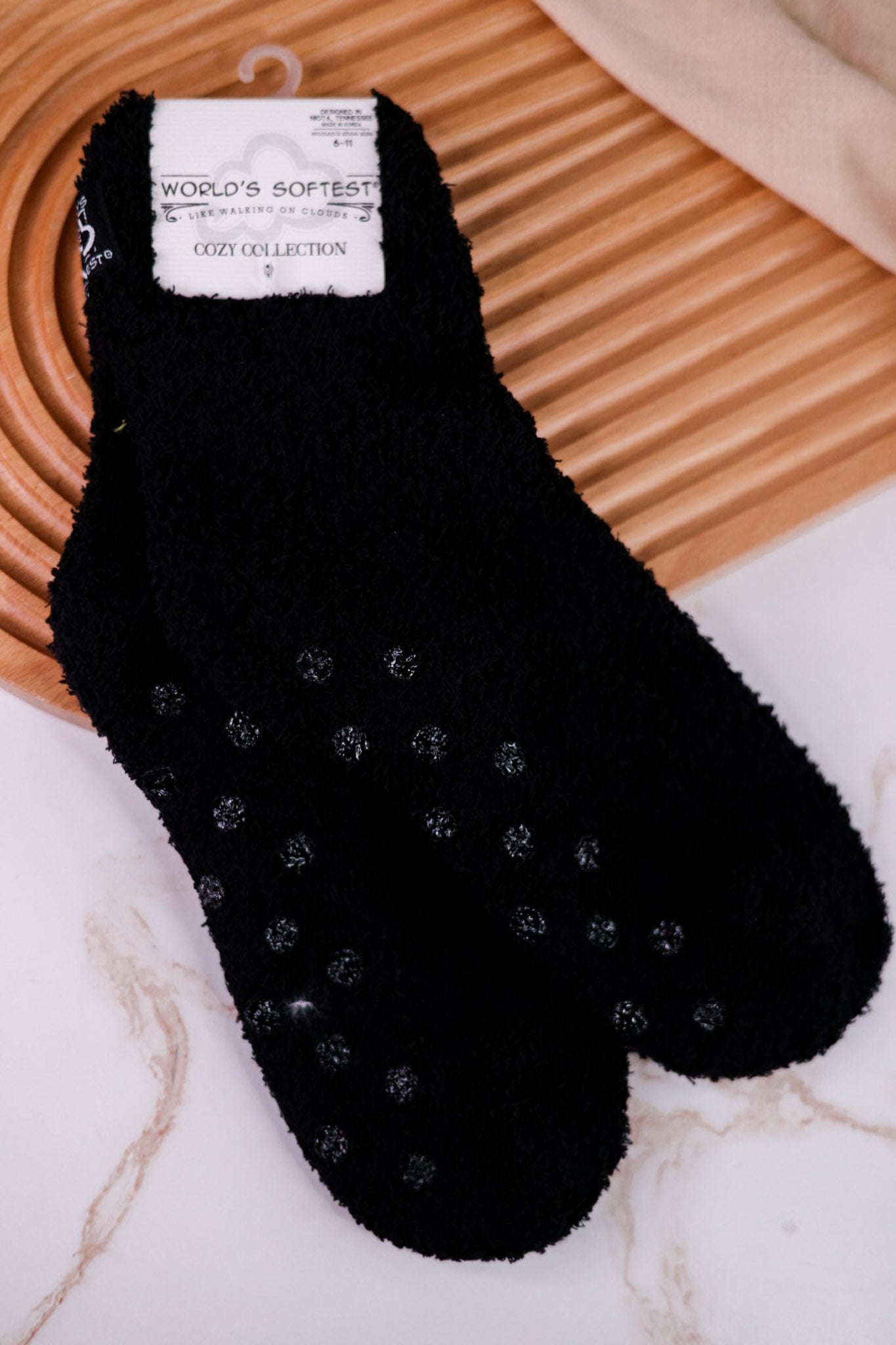 Black Fuzzy Quarter Crew Length Grippy Socks