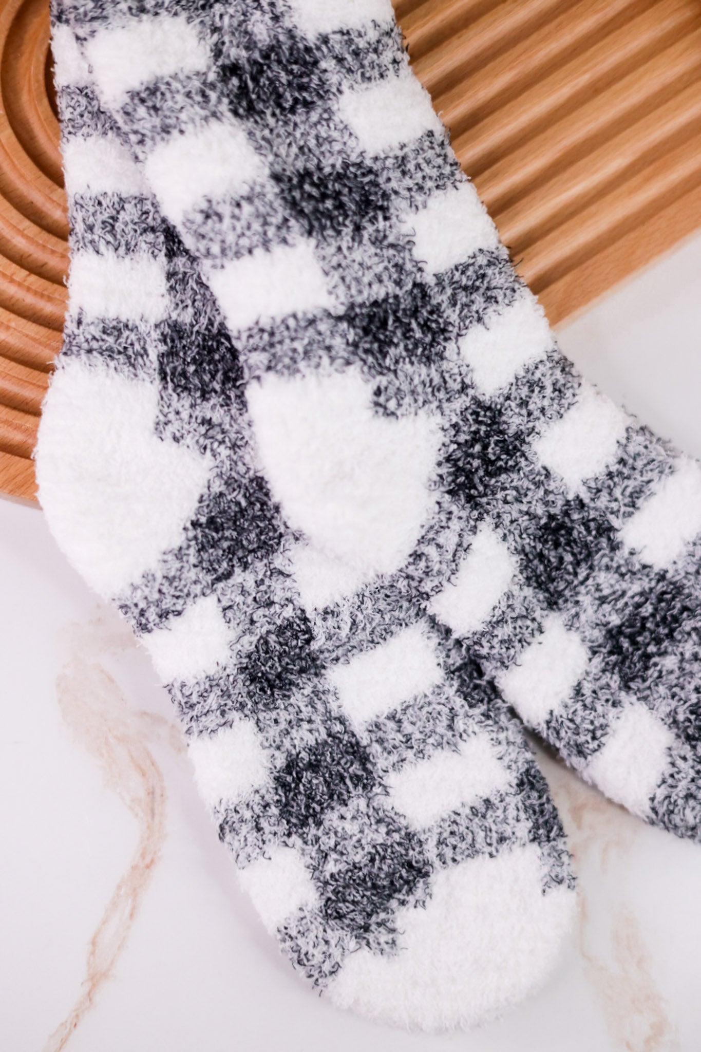 Black & White Checkered Fuzzy Socks