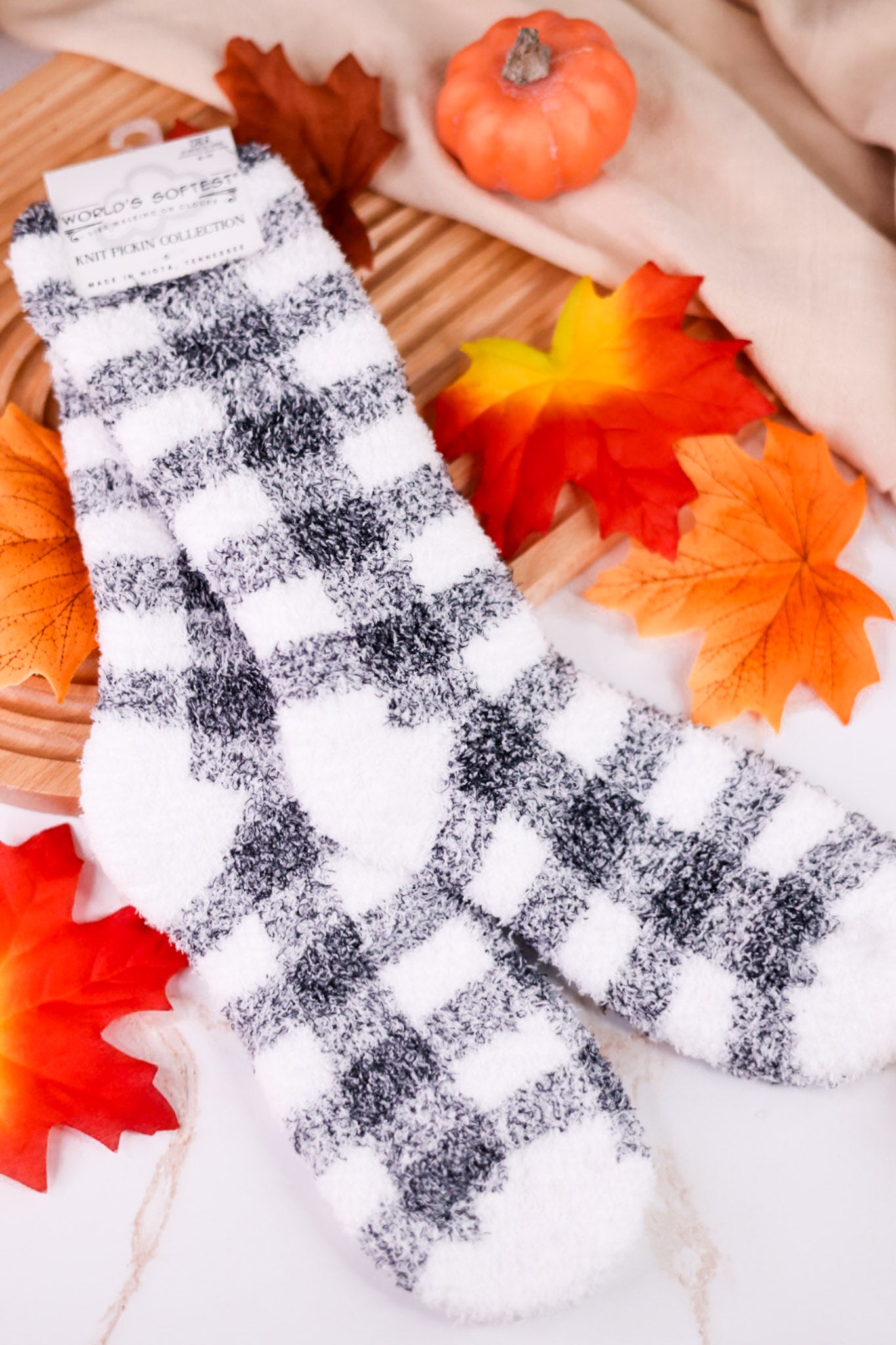 Black & White Checkered Fuzzy Socks