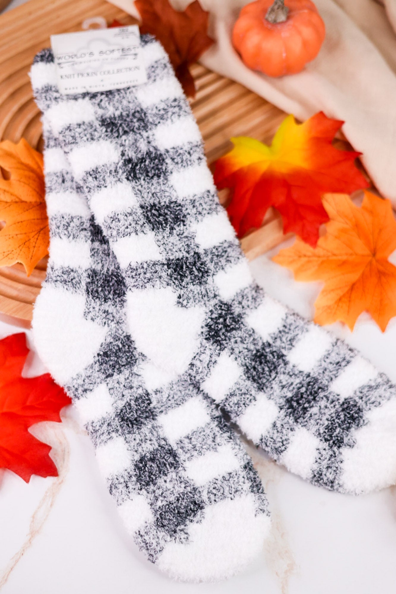 Black & White Checkered Fuzzy Socks