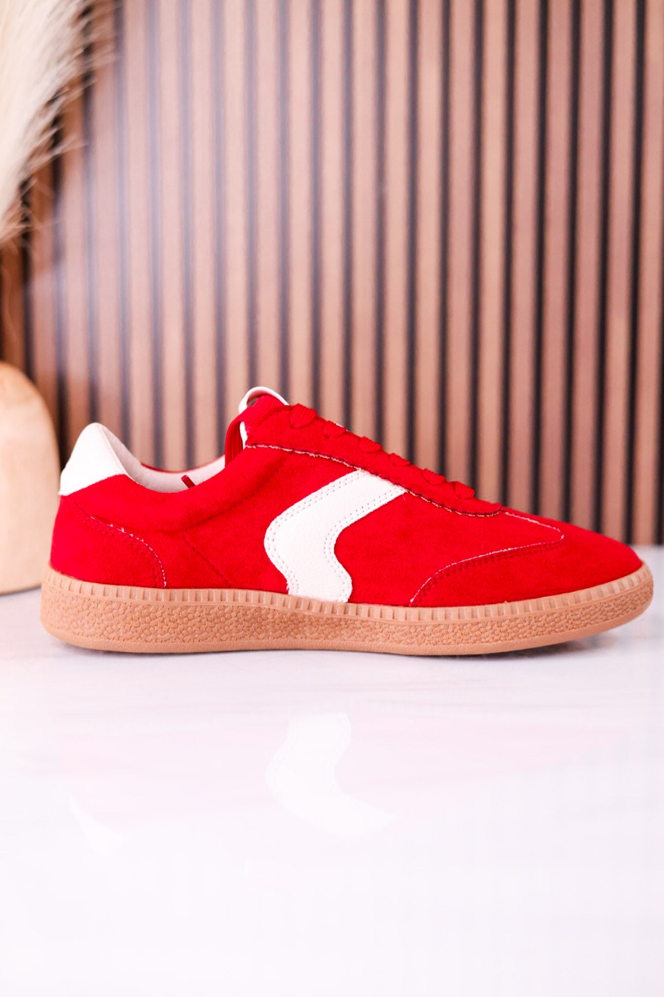 Spoiler Alert Red Faux Suede Sneakers