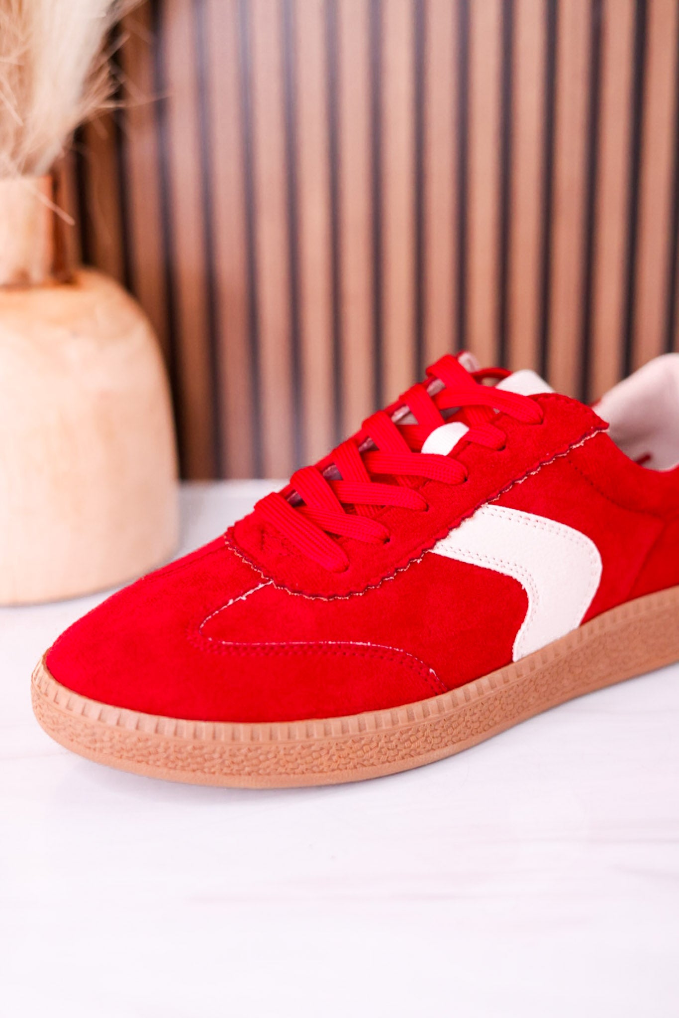 Spoiler Alert Red Faux Suede Sneakers