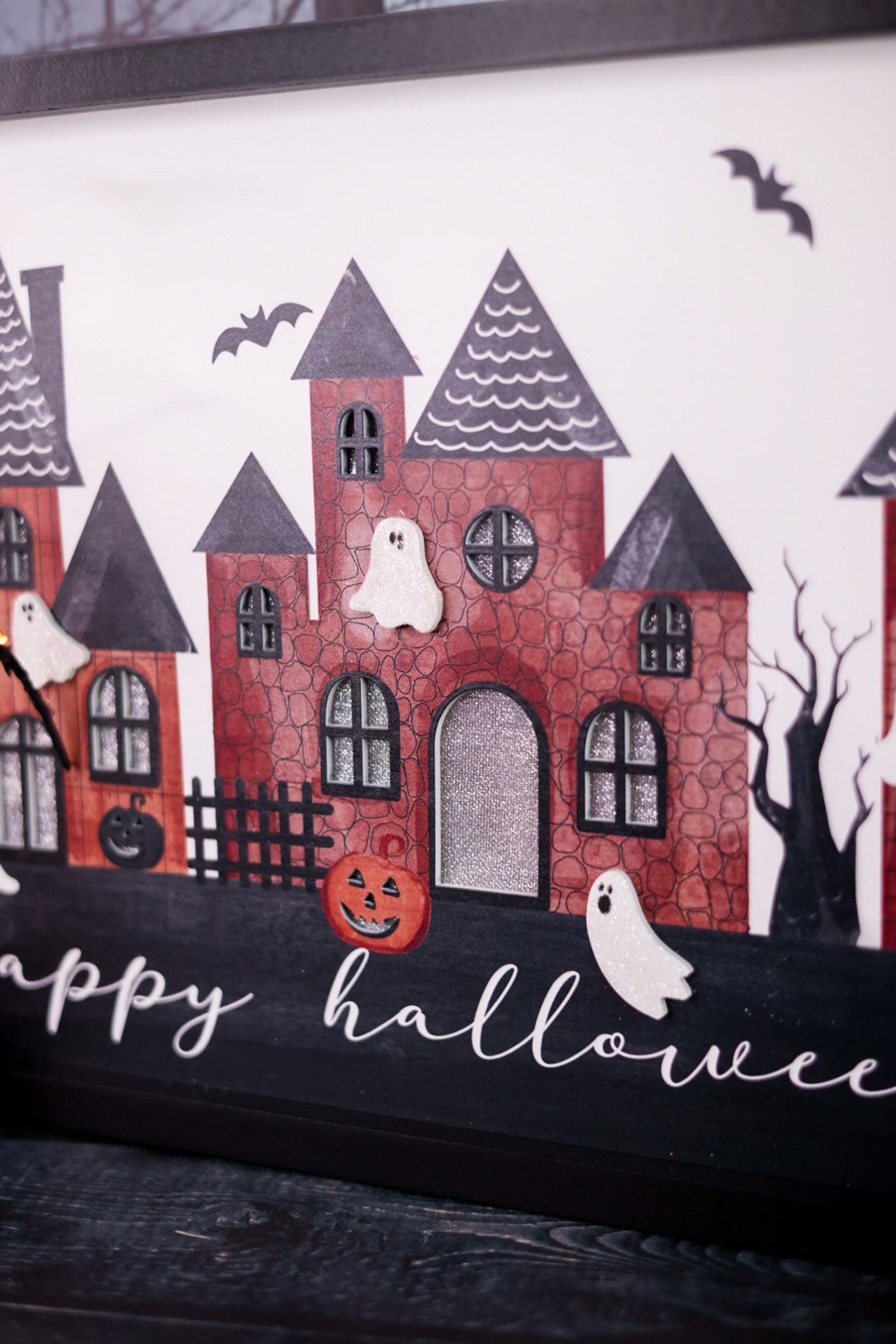 Framed LED Happy Halloween Haunted House Sign