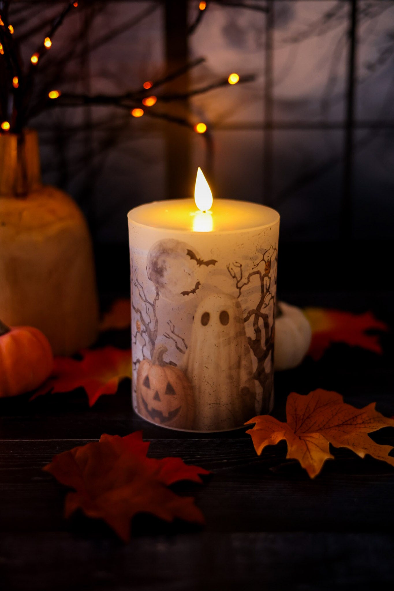 4.75" Ghost & Jack O' Lantern LED Pillar Candle