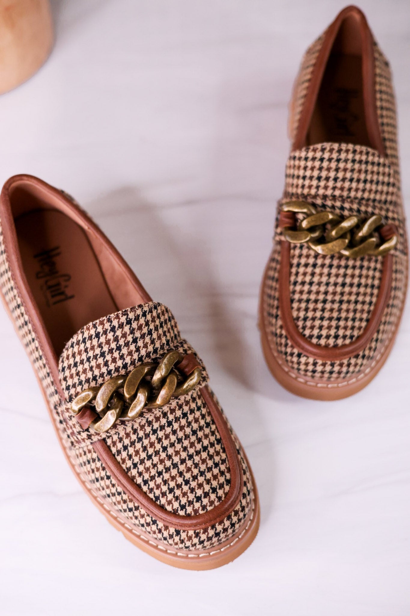 Not Literally Black & Tan Houndstooth Loafers