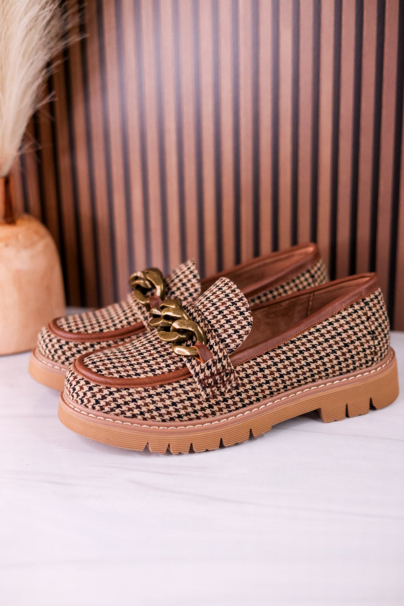 Not Literally Black & Tan Houndstooth Loafers