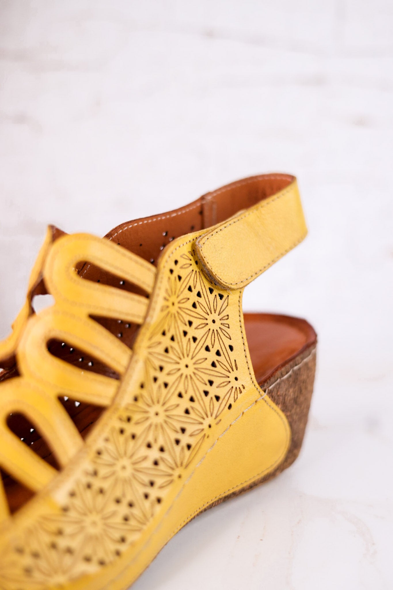 Yellow Leather Inocencia Wedge Sandals