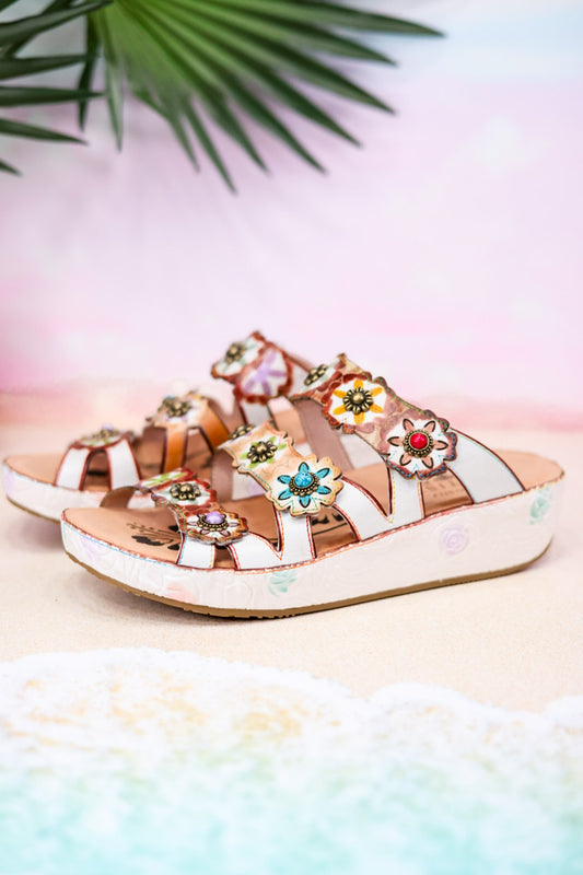 White Multi-Color "Cuddlecake" Sandals