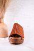 Chestnut Brown Faux Suede Platform Wedges With Studs