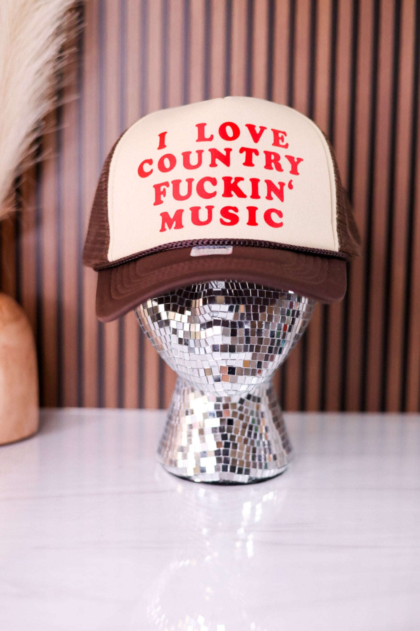 I Love Country Fuckin' Music In Brown & Red Trucker Hat
