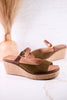 Treat Yourself Moss Green Faux Suede Peep Toe Wedges
