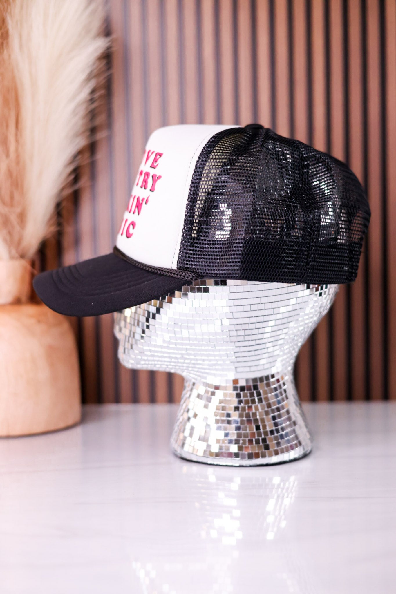 I Love Country Fuckin' Music In Pink, Black, & White Trucker Hat