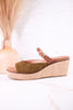 Treat Yourself Moss Green Faux Suede Peep Toe Wedges