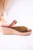 Treat Yourself Moss Green Faux Suede Peep Toe Wedges