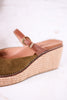 Treat Yourself Moss Green Faux Suede Peep Toe Wedges