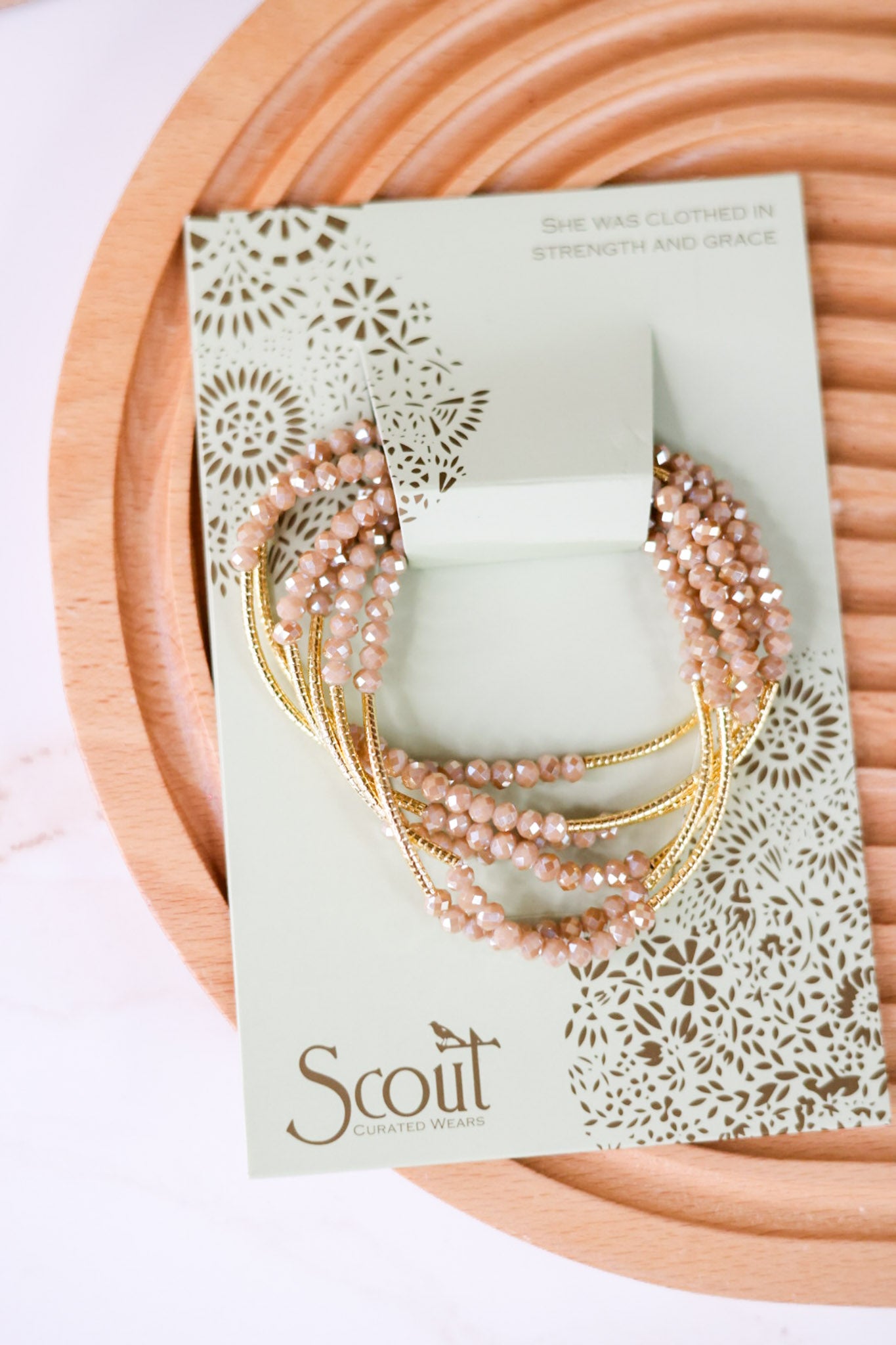 Scout Wrap Bracelet/Necklace Oyster & Gold Combo