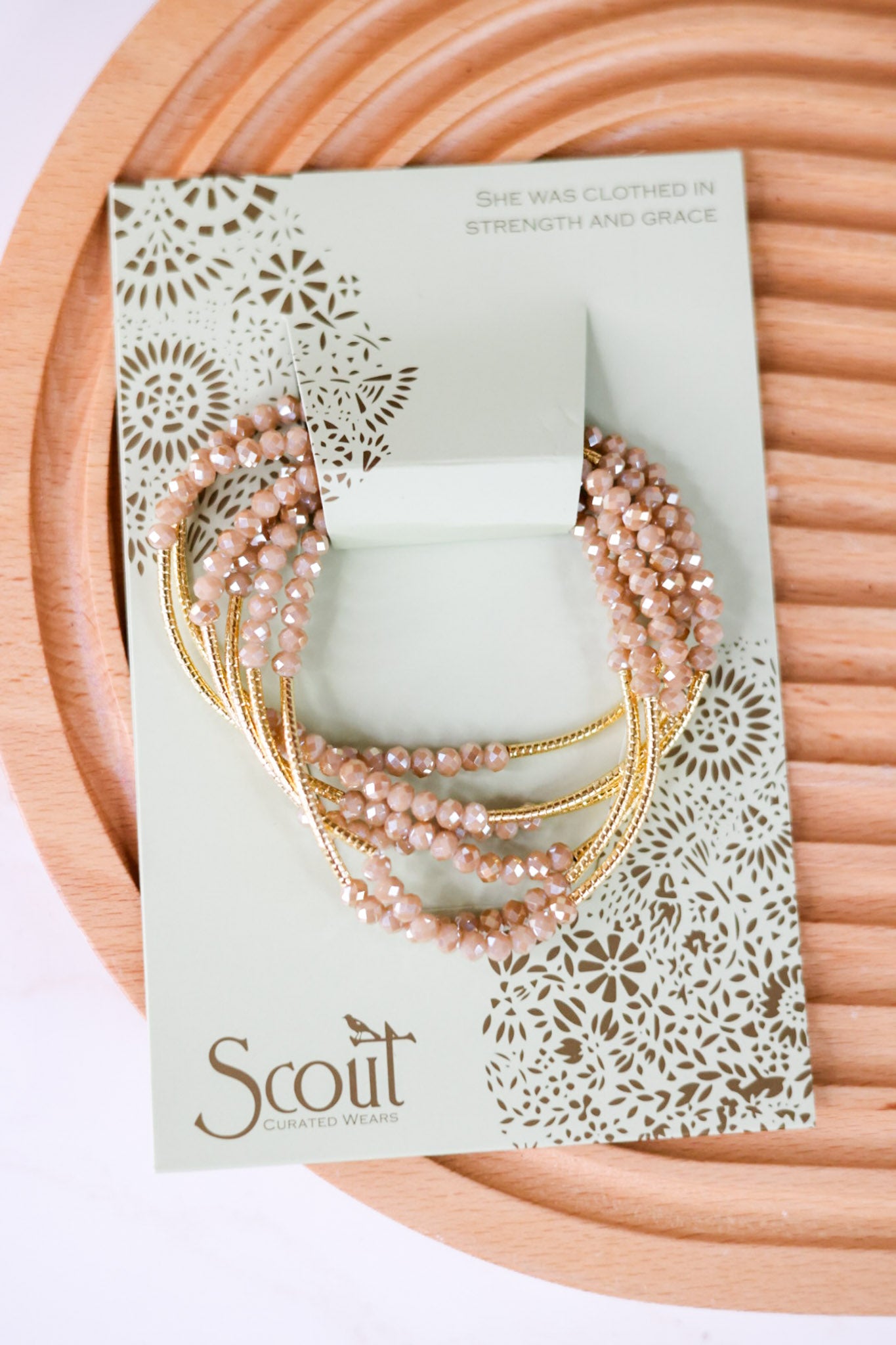 Scout Wrap Bracelet/Necklace Oyster & Gold Combo