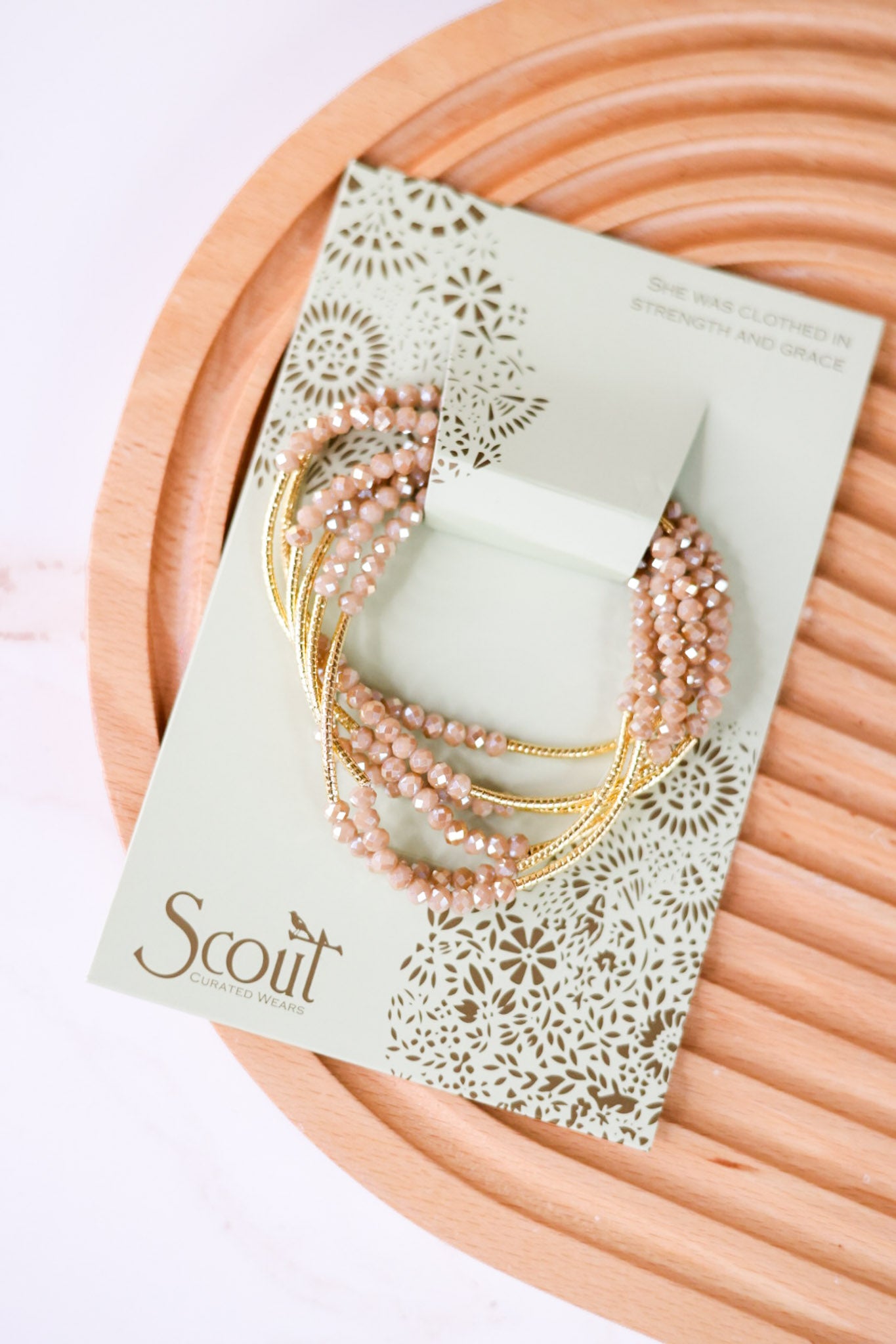 Scout Wrap Bracelet/Necklace Oyster & Gold Combo