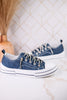 Navy Blue Faux Leather Aman Sneakers With Floral Tooling