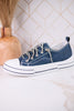 Navy Blue Faux Leather Aman Sneakers With Floral Tooling