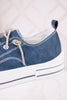 Navy Blue Faux Leather Aman Sneakers With Floral Tooling