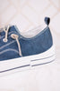 Navy Blue Faux Leather Aman Sneakers With Floral Tooling