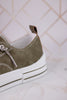 Sage Faux Leather Aman Sneakers With Floral Tooling