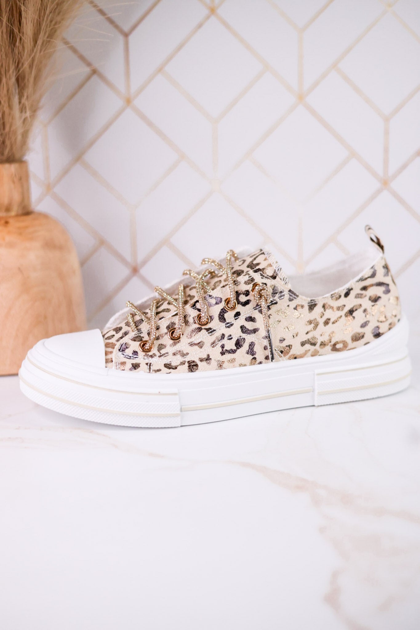 Metallic Leopard Print Aman Sneakers With Rhinestone Laces