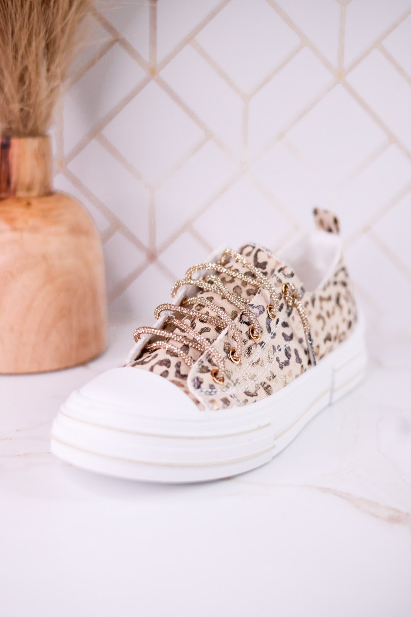 Metallic Leopard Print Aman Sneakers With Rhinestone Laces