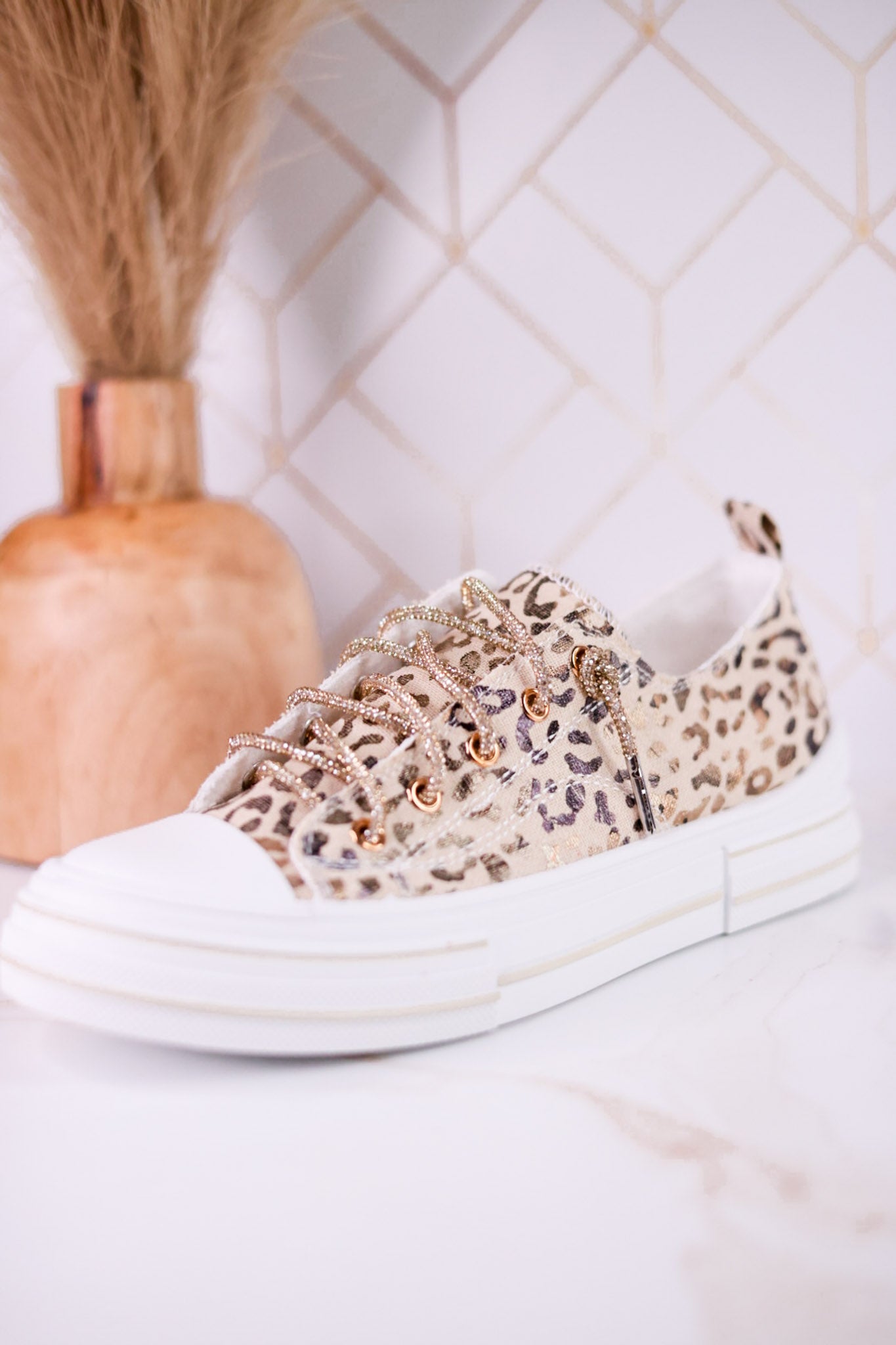 Metallic Leopard Print Aman Sneakers With Rhinestone Laces