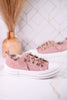 Blush Pink Suede Aman Sneakers With Metallic Splash