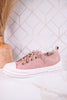 Blush Pink Suede Aman Sneakers With Metallic Splash