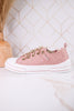 Blush Pink Suede Aman Sneakers With Metallic Splash