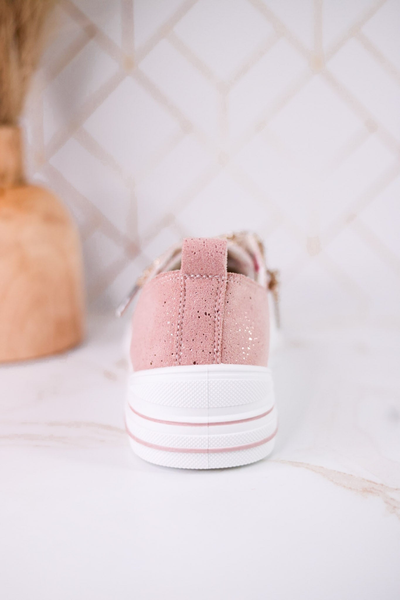 Blush Pink Suede Aman Sneakers With Metallic Splash