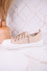 Nude Suede Aman Sneakers With Metallic Splash