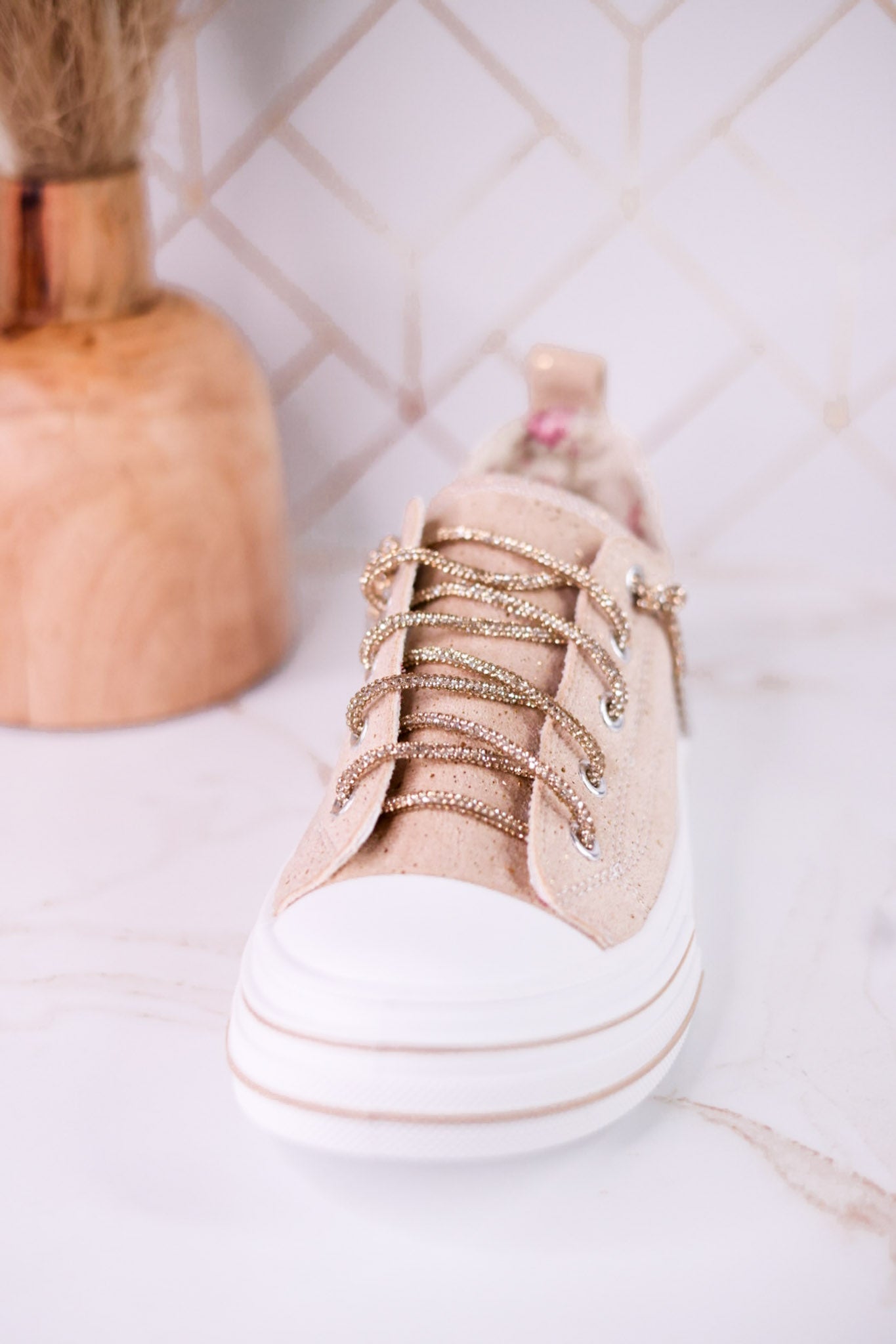 Nude Suede Aman Sneakers With Metallic Splash