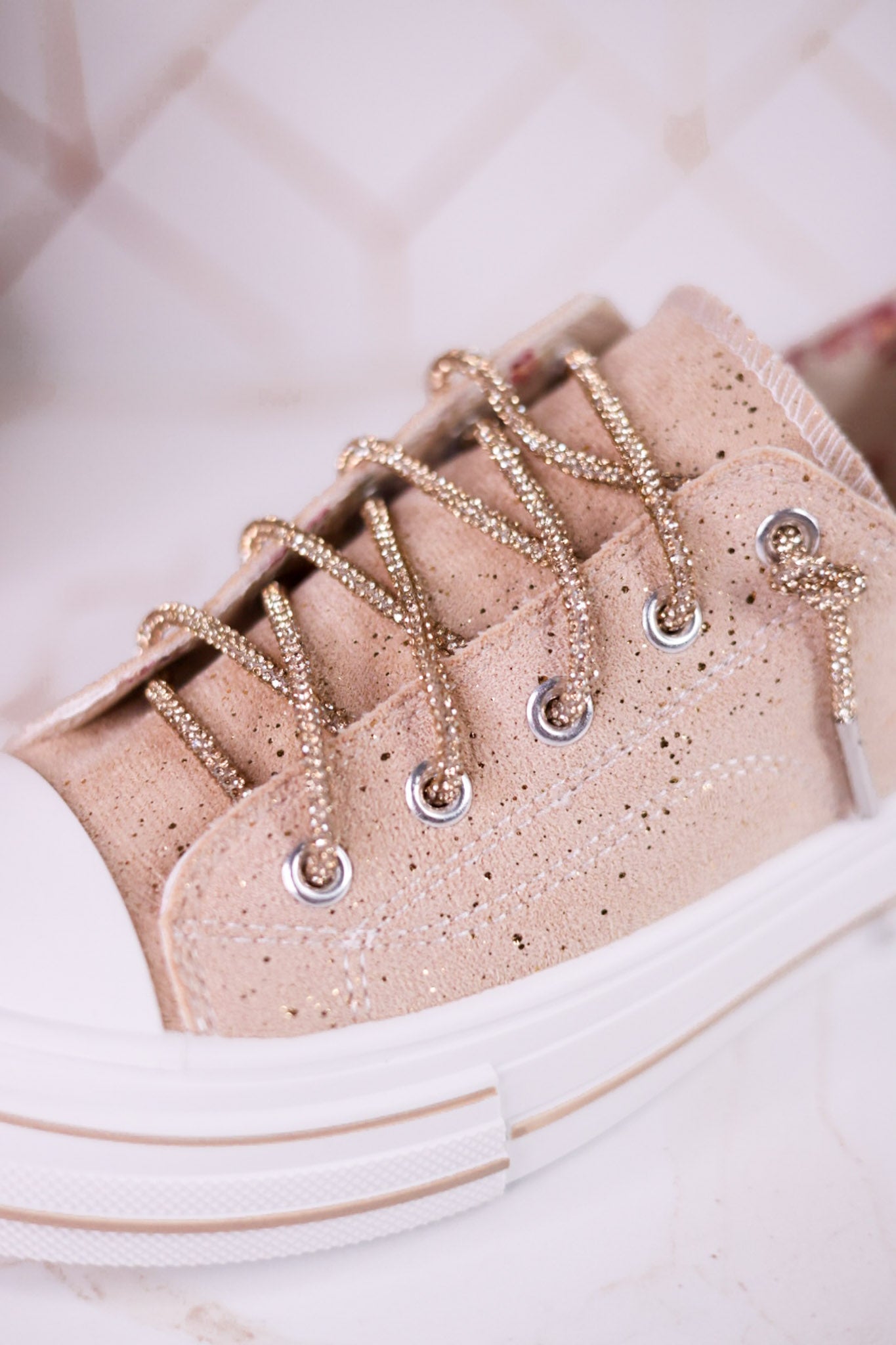 Nude Suede Aman Sneakers With Metallic Splash
