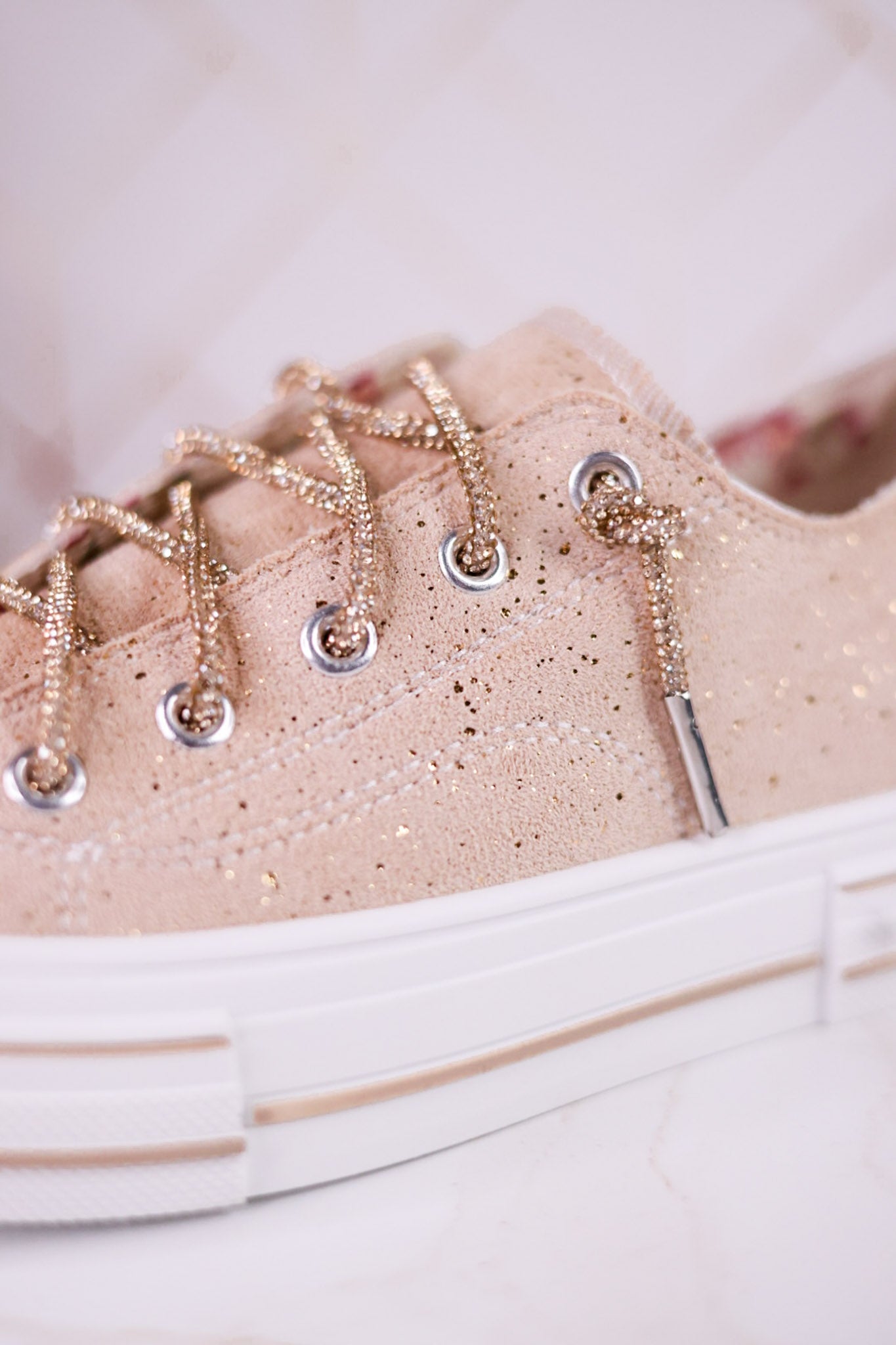 Nude Suede Aman Sneakers With Metallic Splash